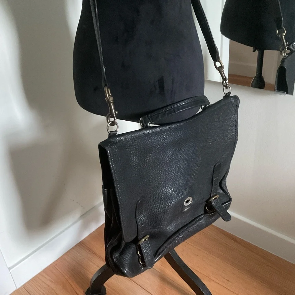 Johnny Farah Large Black Leather Unisex Convertible Briefcase Travel Bag EUC